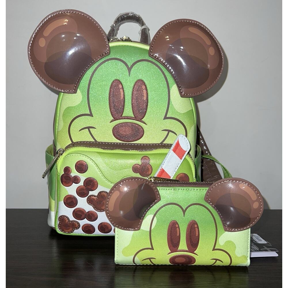 Loungefly Disney Mickey Mouse Green Tea Boba Figural Mini Backpack/Wallet